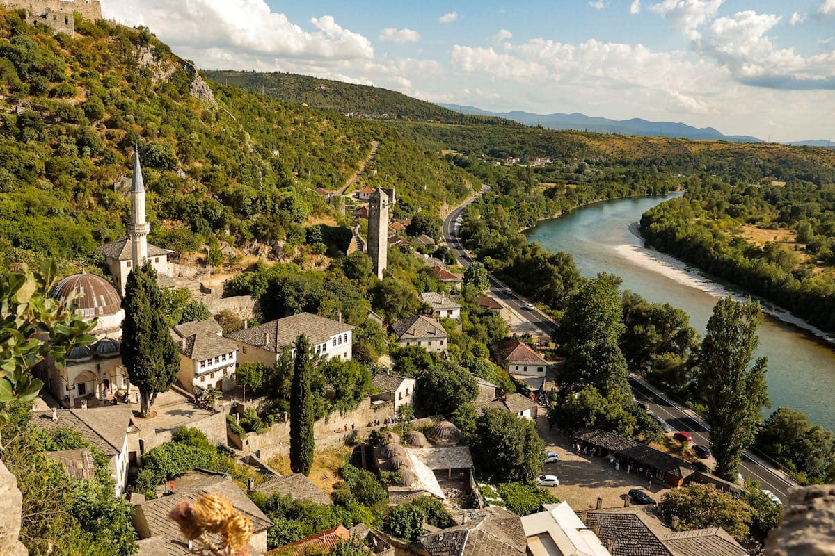 Panoramic view of Berat, Albania, with the Osum river and Ottoman-era houses