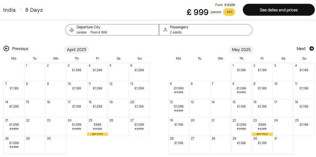 India Golden Triangle calendar