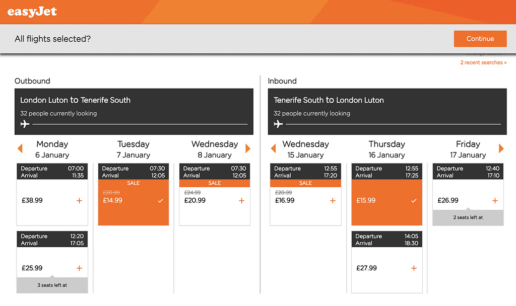 Screenshot showing easyJet Black Friday sale with Tenerife from £31 return