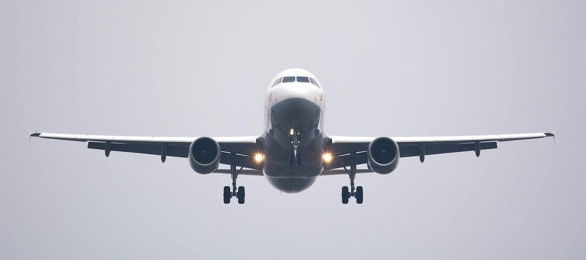 Commercial airplane in flight, Wizz Air flights from UK airports