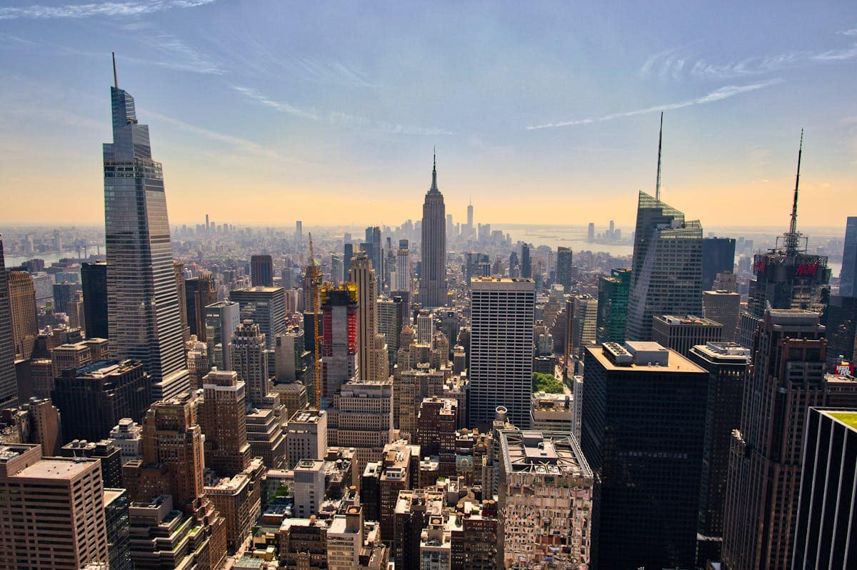 New York City skyline featuring the Empire State Building at golden hour