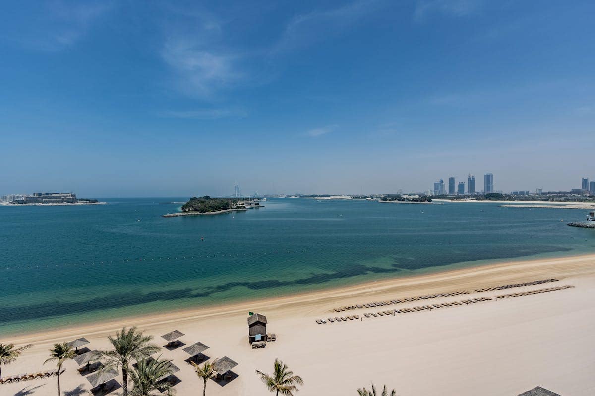 Aerial view of Palm Jumeirah beach resort in Dubai