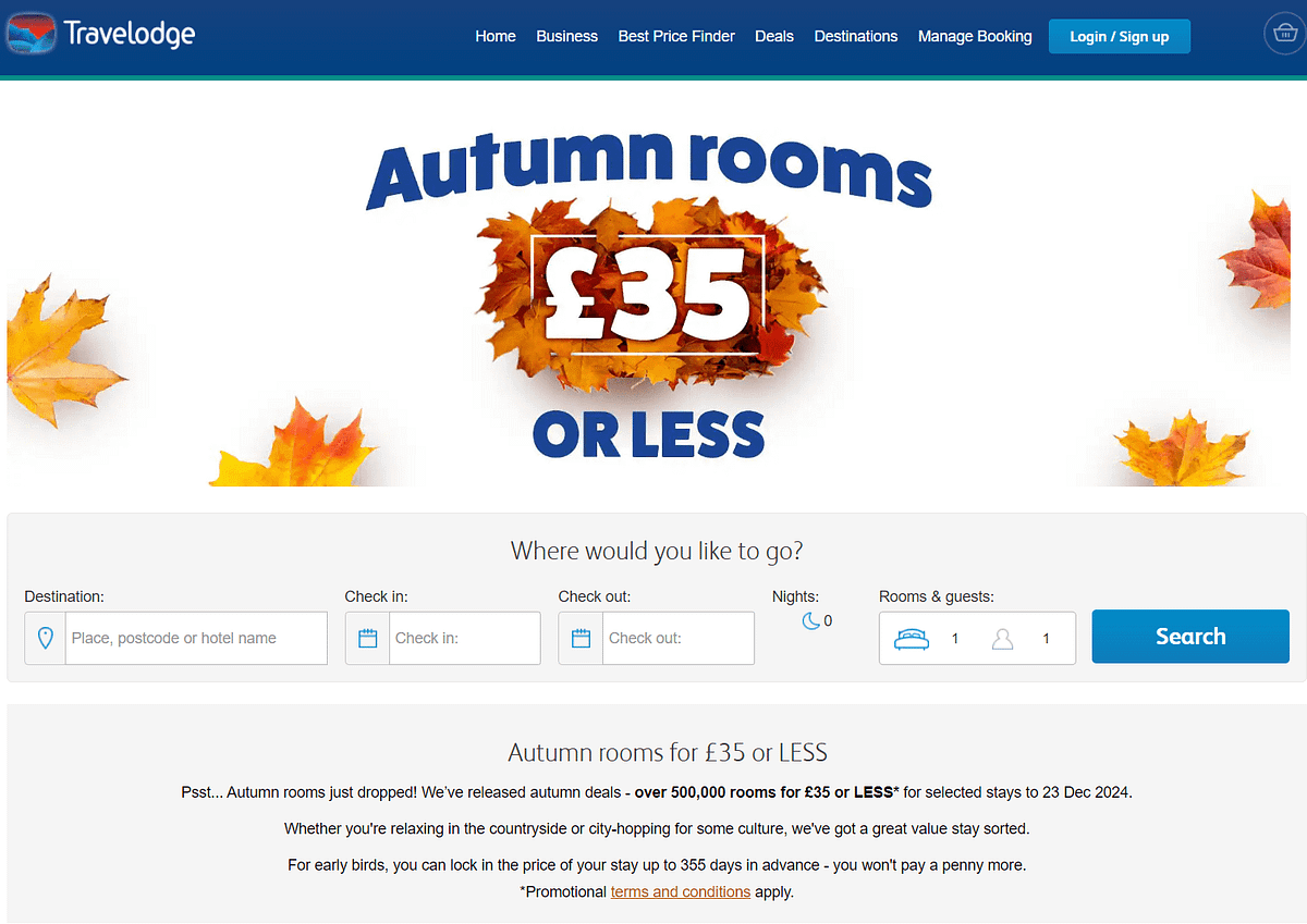 Travelodge sale search result