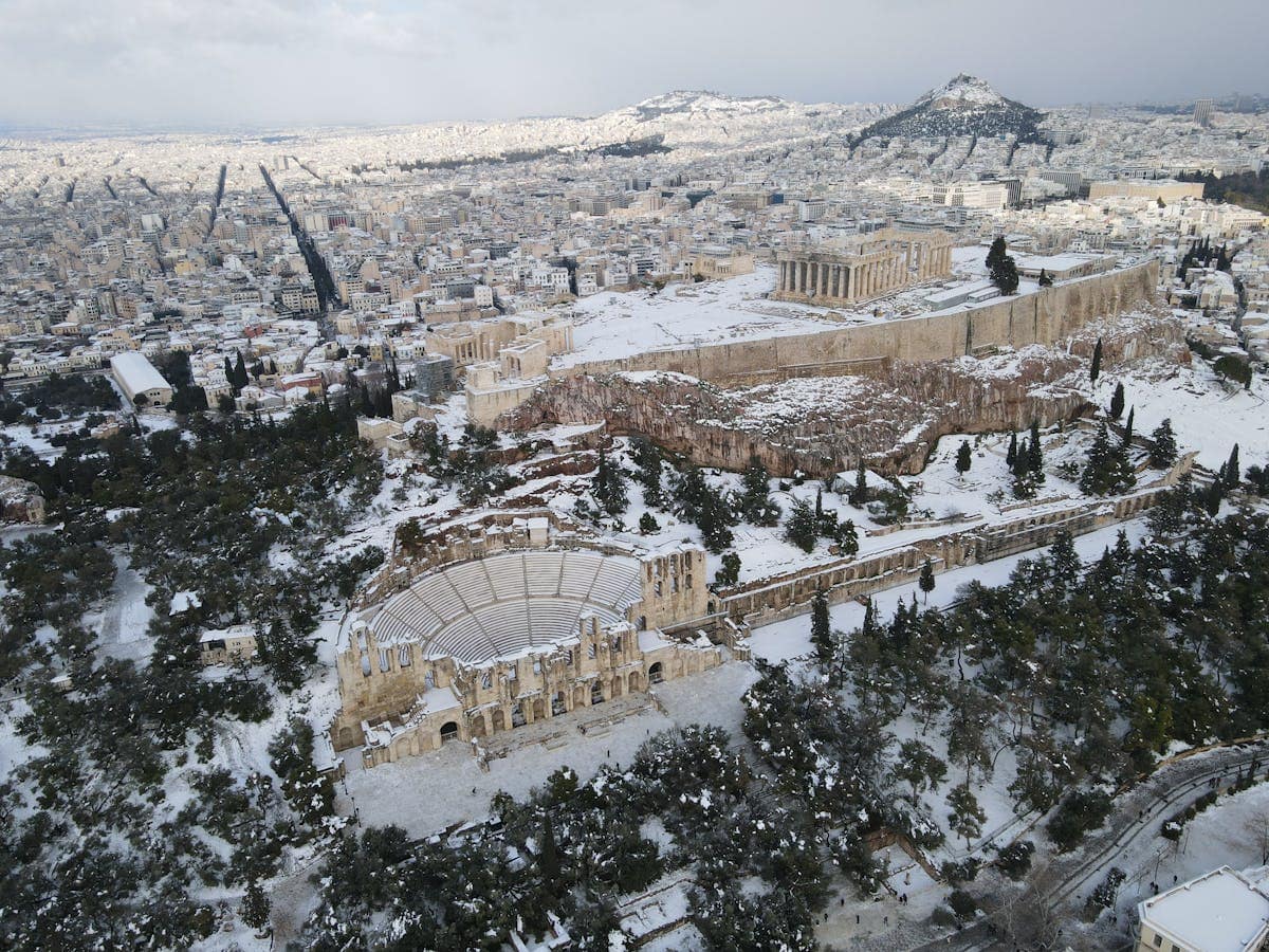 Aerial view of the Acropolis of Athens and the Parthenon, Greece
