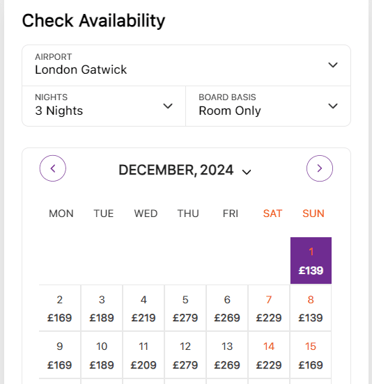 Dublin short break booking search result