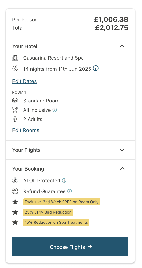 Screenshot showing Mauritius 14-night holiday from £1,008 per person