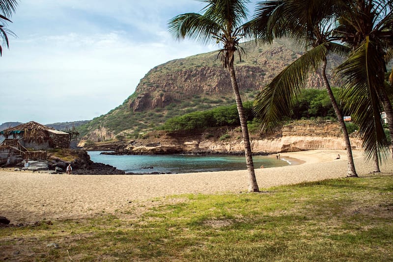 Tropical beach in Cape Verde with turquoise sea and white sand