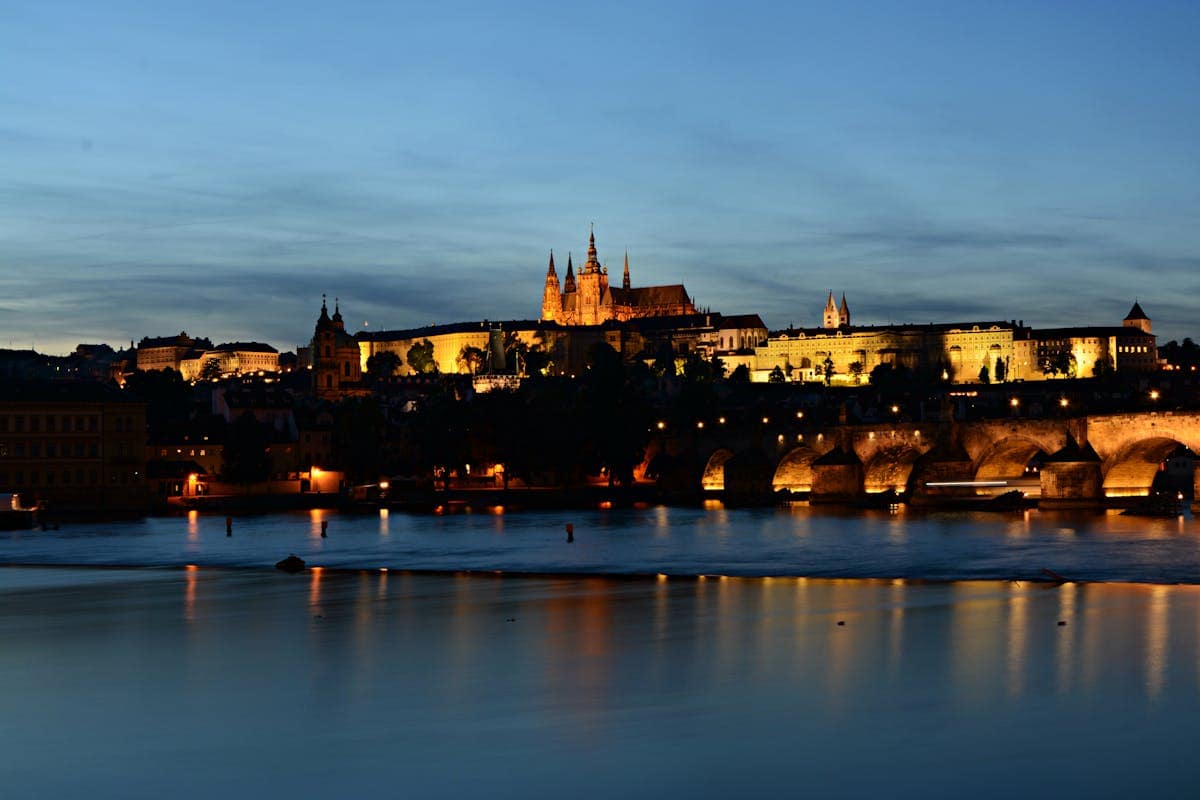 Landscape view of Prague Castle and Cathedral overlooking the city